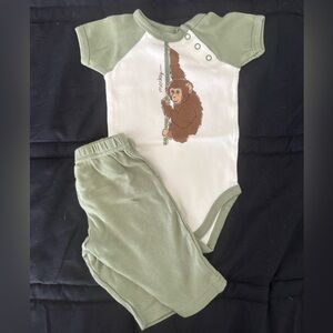 HB Green and White Monkey Baby Onesie